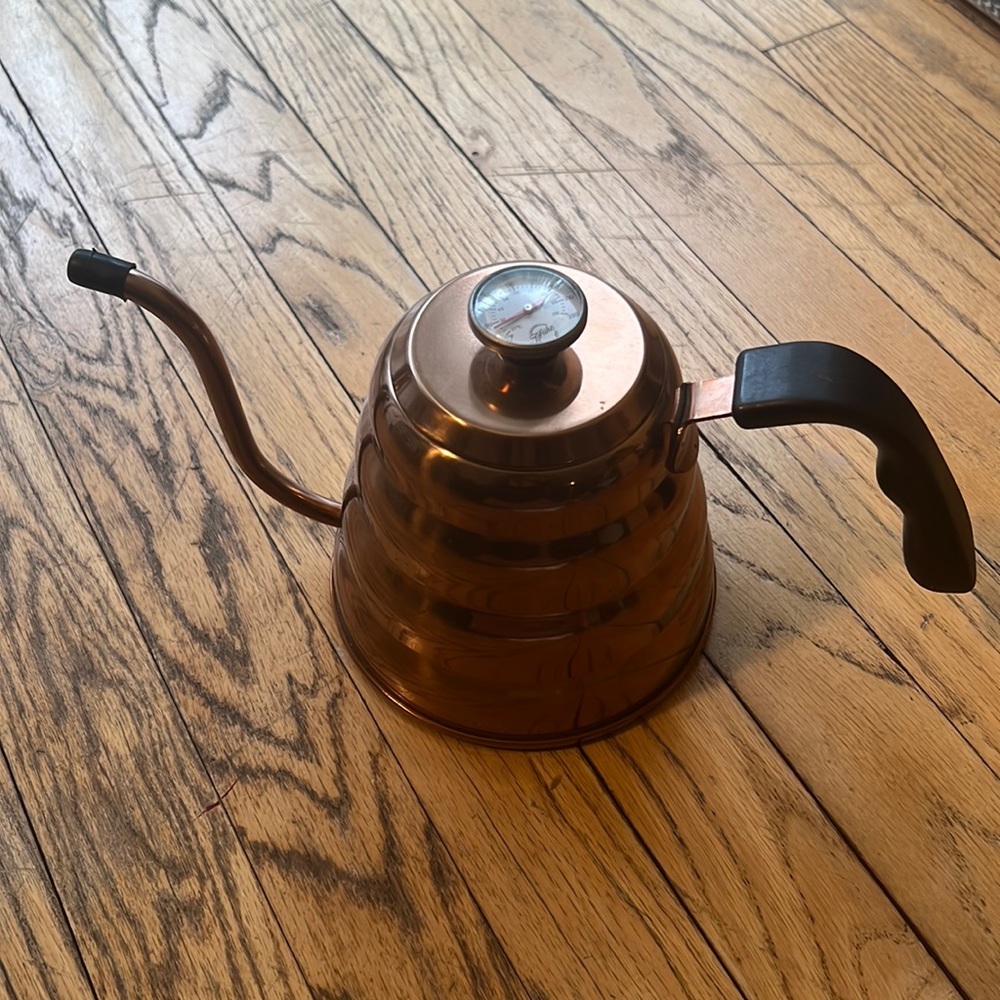 Chrome/bronze colored kettle, functional and decorative